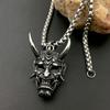 Retro Japanese Prajina Ghost Mask Pendant Necklace For Men Fashion Stainless Steel Biker Necklace Punk Hip Hop Gothic Jewelry