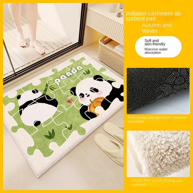 VIKAMA Cartoon Panda Bathroom Door Carpet Absorbent Non-Slip Mat Bedroom Imitation Cashmere Carpet Home Decoration