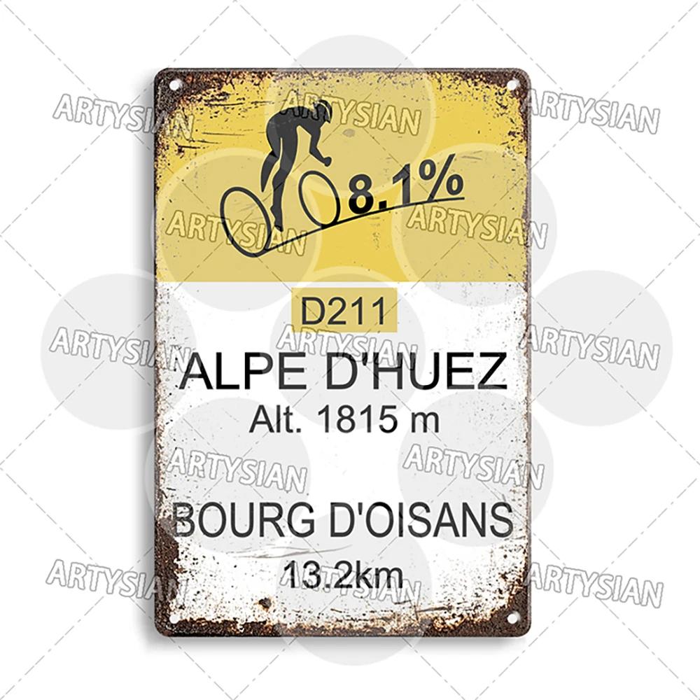 Металлическая табличка Тур де Франс Велосипедная табличка Брусчатка Париж-Рубе Коль дю Галибье Коль де Саренн Альп-д'Юэз Мон-Ванту Гландон