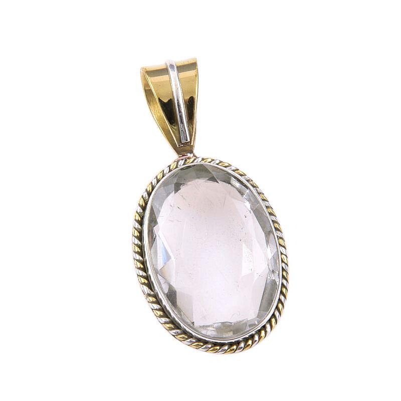 Подвеска из натурального кристалла кварца из стерлингового серебра 925 пробы в двухцветном исполнении 1,50 дюйма e5v68