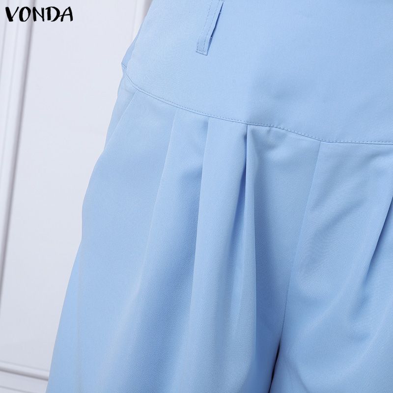 VONDA Женские повседневные брюки с высокой талией на молнии, повседневные неэластичные брюки с широкими штанинами