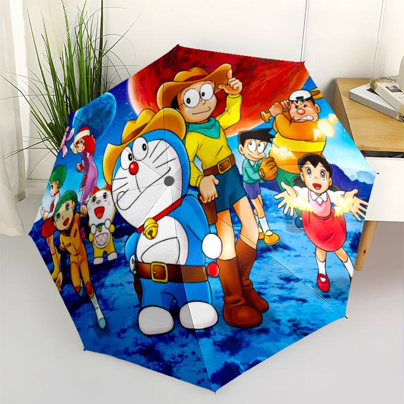 Doraemon's Birthday Bash Portable Automatic Umbrella Retractable Design with 8-Rib Durability Lightweight for Outdoor Daily Use