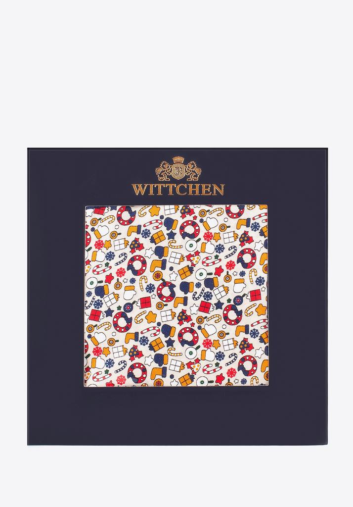 Wittchen Men's Patterned Silk Pocket Square Navy Blue And Beige Navy Blue And Beige Silk