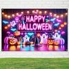 BlissYard Happy Halloween Banner Neon Ghost Pumpkin Backdrop 71 x 43 Inch