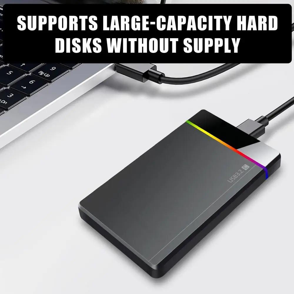 2,5-дюймовый корпус для мобильного жесткого диска RGB без инструментов, SATA на USB 3.2, корпус для жесткого диска, 5 Гбит/с, для ноутбука, SSD, HDD