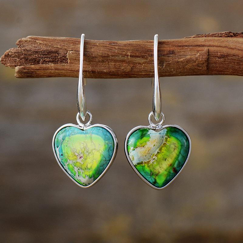 Bohemian Colored Emperor Stone Love Pendant Earrings Popular Accessories
