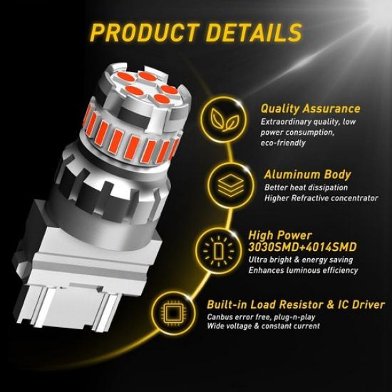 AUXITO Flash Blinking Light 2x 3157 Red LED 3156 Strobe Brake Parking Tail Bulbs