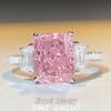 European-American S925 Sterling Silver Radiant Pink Diamond Ice Flower Ring