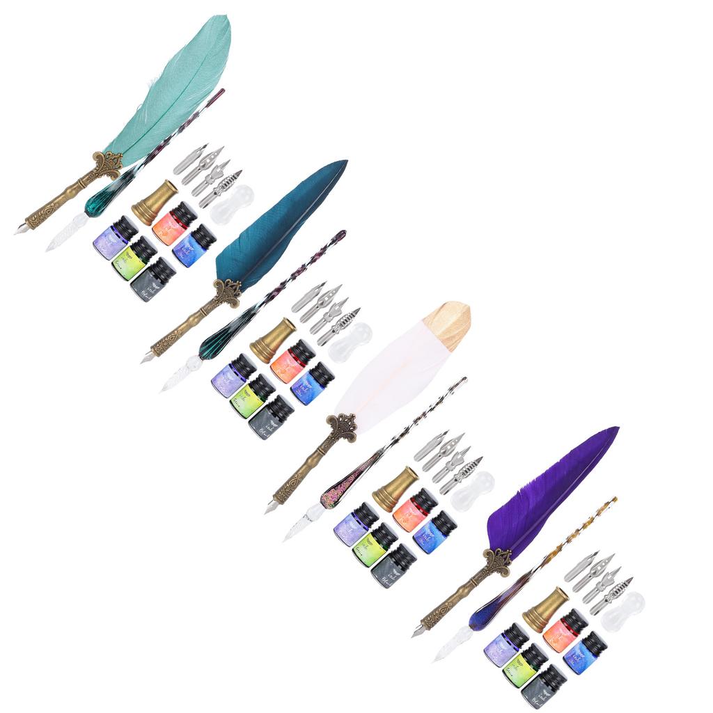Calligraphy Pen Set Glass Ink Fountain Pen with Replaceable Nib Writing Gift Box Kit