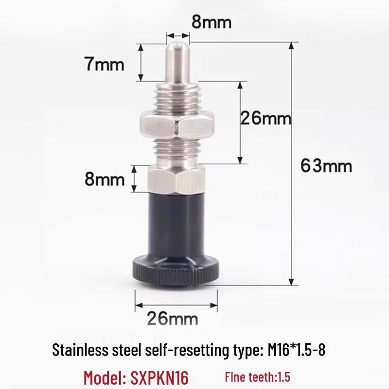 Stainless Steel/Carbon Steel Indexing Pin: Knob Plunger, Self-Locking, Re-Locking, Fine Thread, Complete Specifications