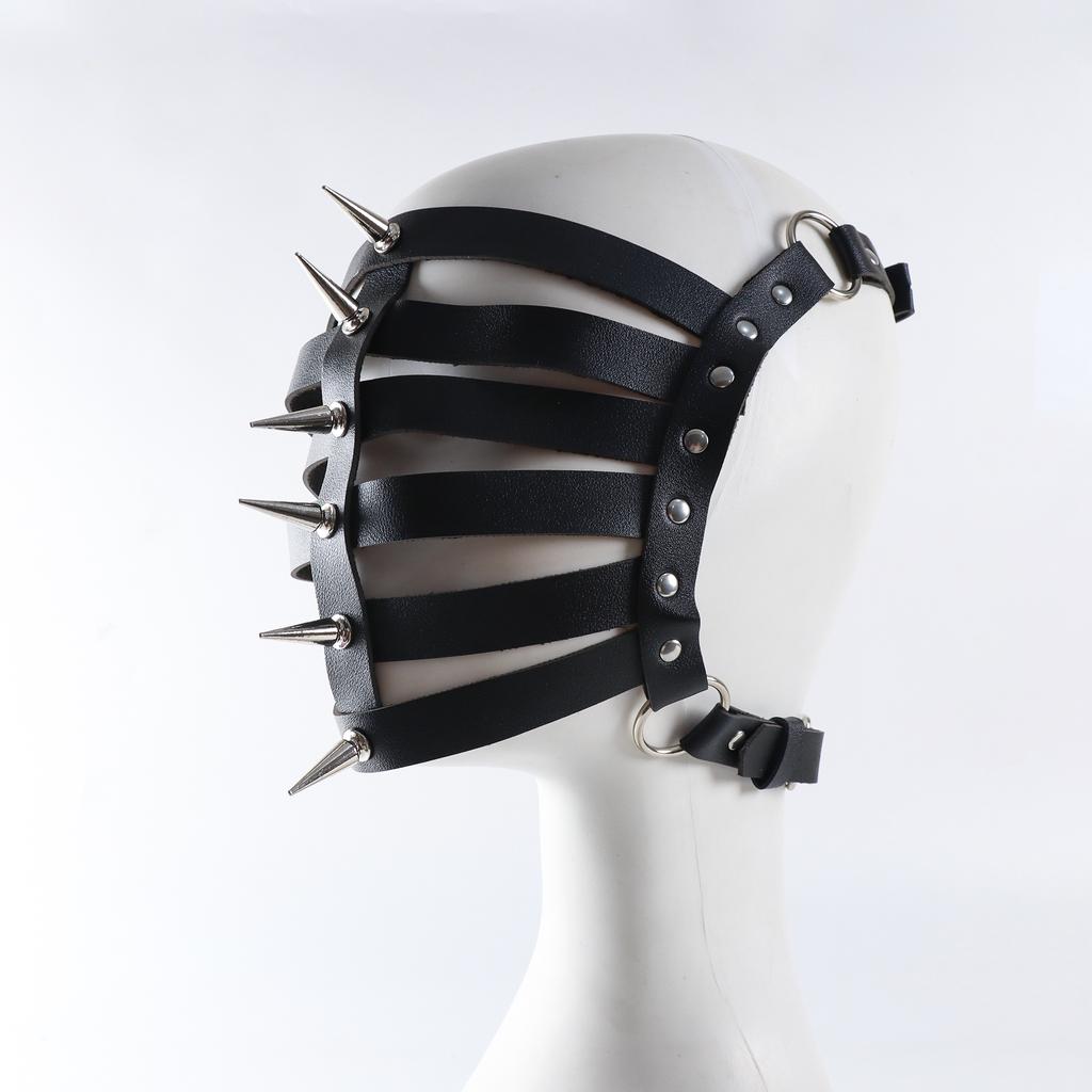 Маска Готик Панк с Шипами из ПУ Кожи Половина Лица Пустая Маска Косплей Животное Хэллоуин Взрослый Игра Маскарадная Вечеринка