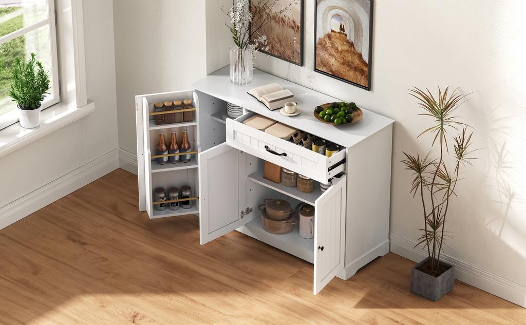Modern, Elegant Sideboard with 3 Doors and One Drawer, Buffet Cabinet for Dining Room, Living Room and Hallway (White)
