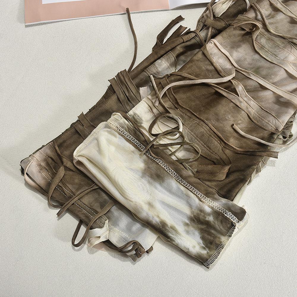 Новые женские джинсы с осенним окрашиванием тай-дай и бахромой, потертый дизайн, бохо, стритвир, повседневные джинсовые брюки с бахромой по низу, художественные мешковатые брюки