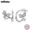 WOSTU 925 Sterling Silver Butterfly Stud Earrings for Women Fashion Geometric Stud Earrings Fine Jewelry Wedding Gift