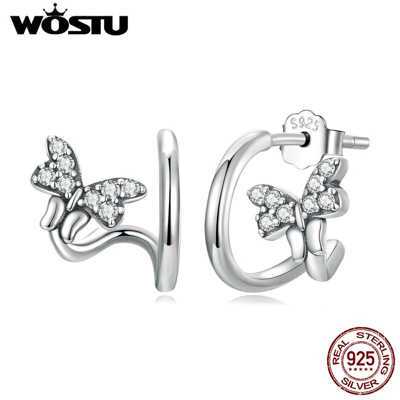 WOSTU 925 Sterling Silver Butterfly Stud Earrings for Women Fashion Geometric Stud Earrings Fine Jewelry Wedding Gift