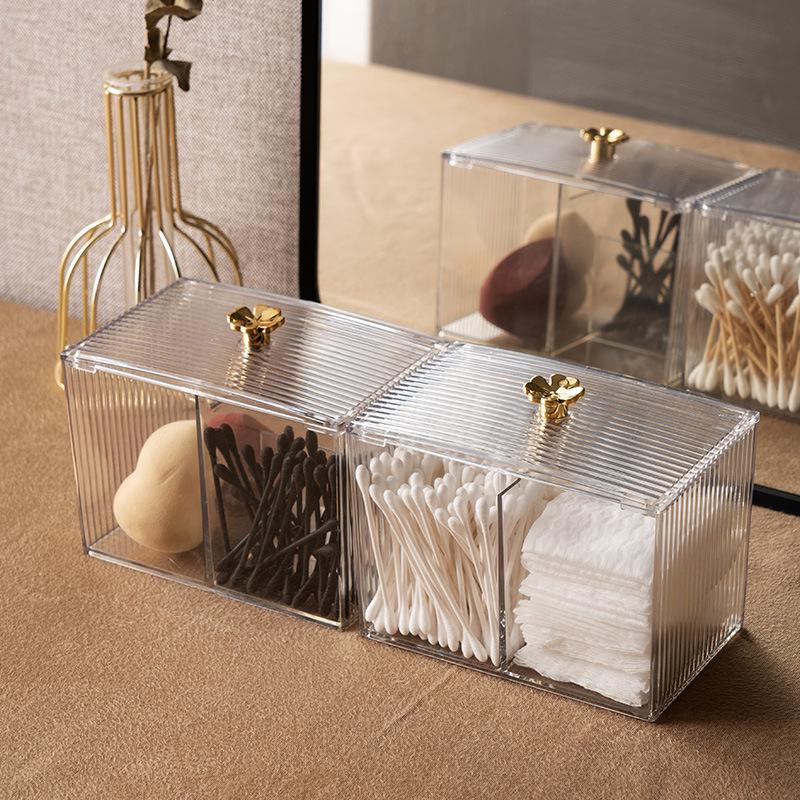 Transparent Cosmetic Cotton Swab Storage Box with Lid for Household Use