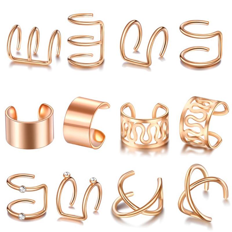 12Pcs/Set Ear Cuffs Leaf Ear Cuff Clip Earrings For Women Earcuff No Piercing