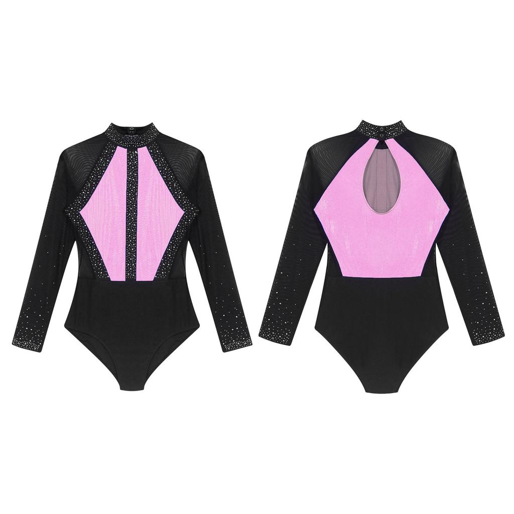 Для женщин сверкающие стразы латинский комбинезон для соревнований по гимнастике балет с длинными рукавами сетчатый боди нарядное платье для катания на коньках