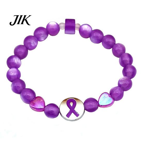 Durable Alloy Ribbon Wrist Jewelry Breast Cancer Awareness Bracelets, Charm Beads Comfortable Elastic Wristwear Bracelet, Encouragement Gifts