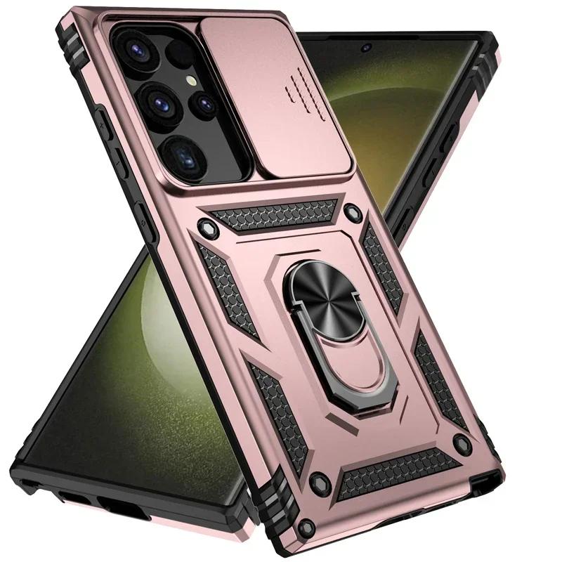 Чехол для телефона военного класса Armor для Samsung S25Ultra- Подставка с вращающимся выдвижным объективом камеры Ударопрочный жесткий чехол для Samsung S25/S24/S23/S22/Ultra/Plus