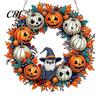 Unique Festive Hanging Decor Fall Pumpkin Sunflower Wreath Decor, Acrylic Hand Painted Holiday Decoration Window Ornament, Thanksgiving Halloween