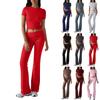 Women's Casual Summer Solid Color Slim Fit Short Sleeve Pleated Trousers Sports Fashion Set