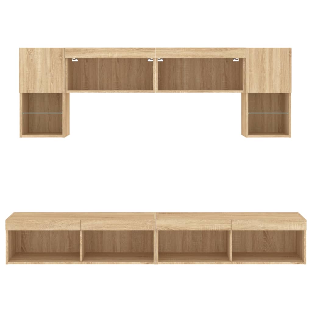6 Piece Living Wall Unit with LED Lighting Sonoma Oak Wood Based Material