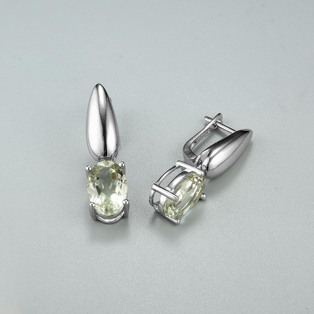 Bolaijewelry Натуральный зеленый аметист овальные серьги с драгоценными камнями 8*12 мм, серебро 925 пробы, простые женские изысканные ювелирные изделия, подарок