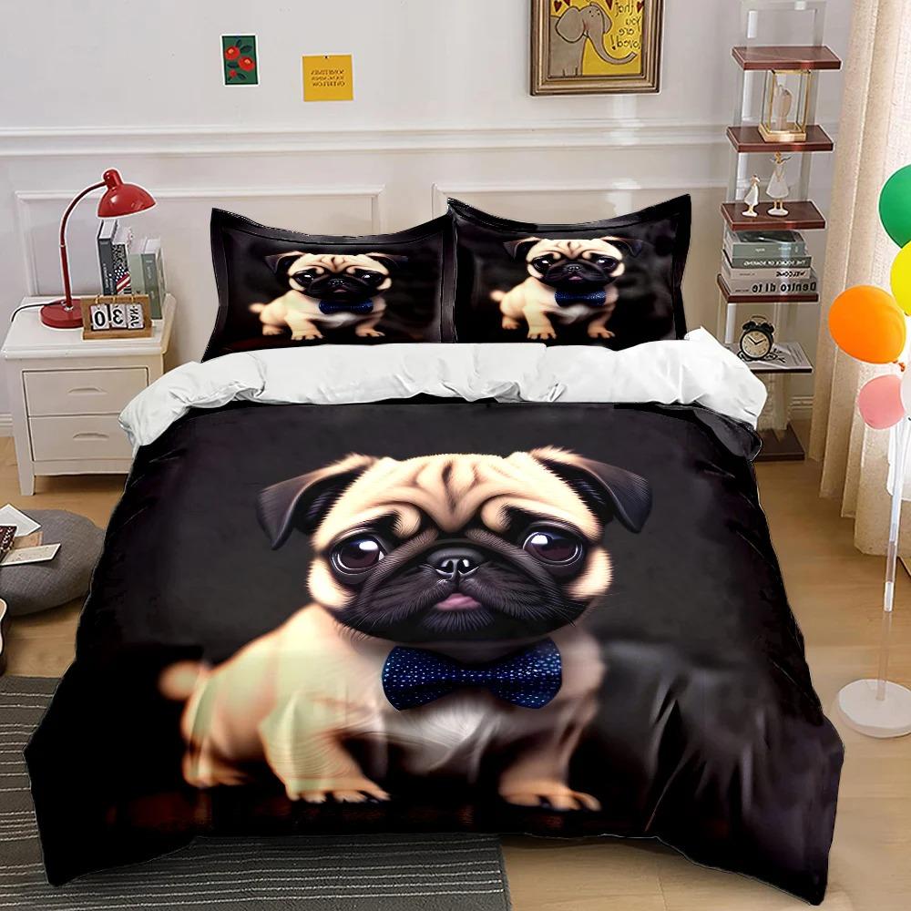 Cute Pug Print Bedding Set Sports Enthusiast 1 Duvet Cover 1/2 Pillowcases Adult and Children Bedding Set Luxury Gift