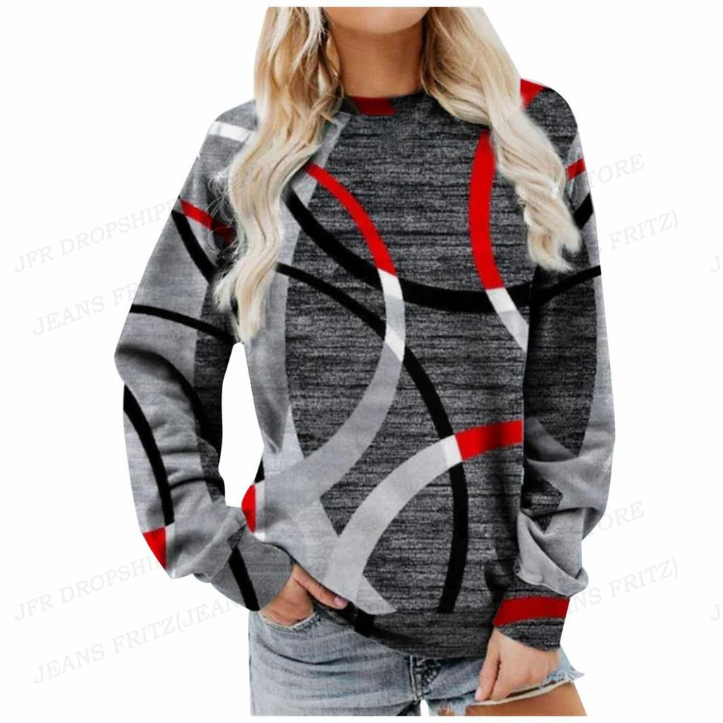 Geometric Print Hoodies Women Fashion Hoodie Color Block Sweats Harajuku Hoodies Sweatshirt Girl Coats Womens Clothing Y2K Tunic