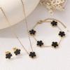 3PCS Titanium Steel Lucky Five Leaf Flower Necklace Bracelet Earring Set