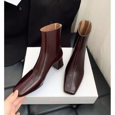 Мода 2024 года, новые осенне-зимние женские туфли на высоком каблуке, модные универсальные теплые короткие ботинки с квадратным носком и молнией сзади