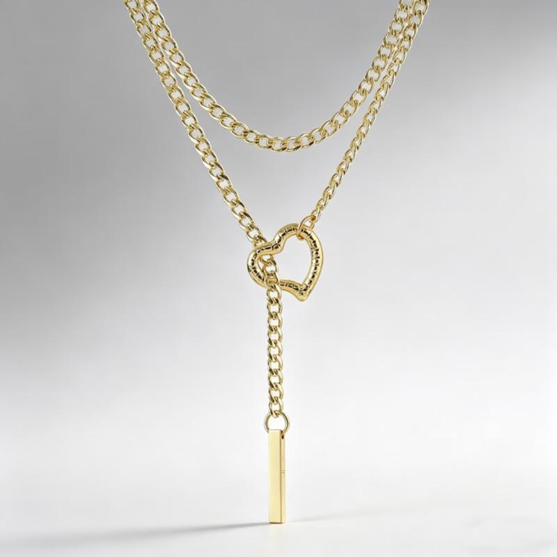 Colorful Love Double-layer Necklace, Niche Style Y-chain Collarbone Chain, Stainless Steel Does Not Fade