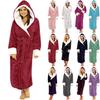 Women's Solid Color Long Sleeved Plush Bathrobe With Belt
