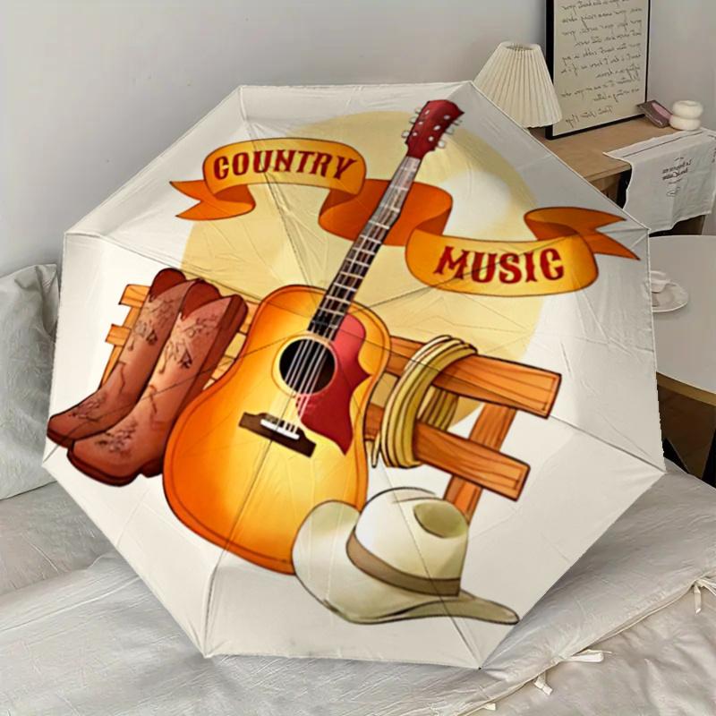Country Music Festival Gift Set: Cowboy Boots, Guitar, Hat, Rope, and Automatic Opening/Closing Umbrella with Foldable Design for Outdoor Us