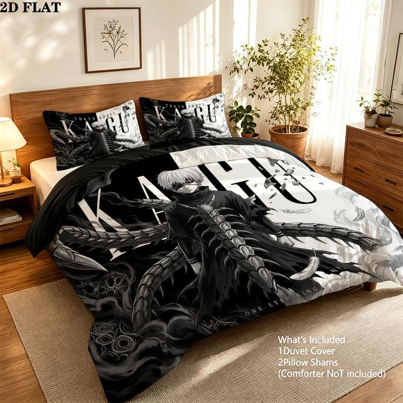 Tokyo Ghoul Pattern Bedding Quilt Set Quilt Cover Pillowcase Home Birthday Gift(1 * duvet cover + 2 * pillowcase, without core)