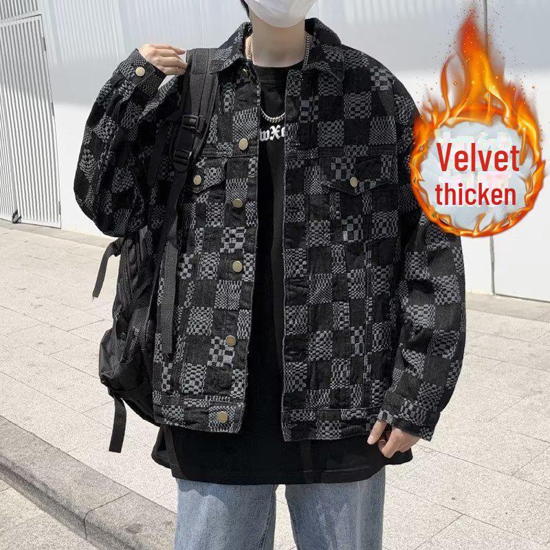 Высококачественная клетчатая джинсовая куртка для мужчин и женщин — модная, свободного кроя для осени/зимы