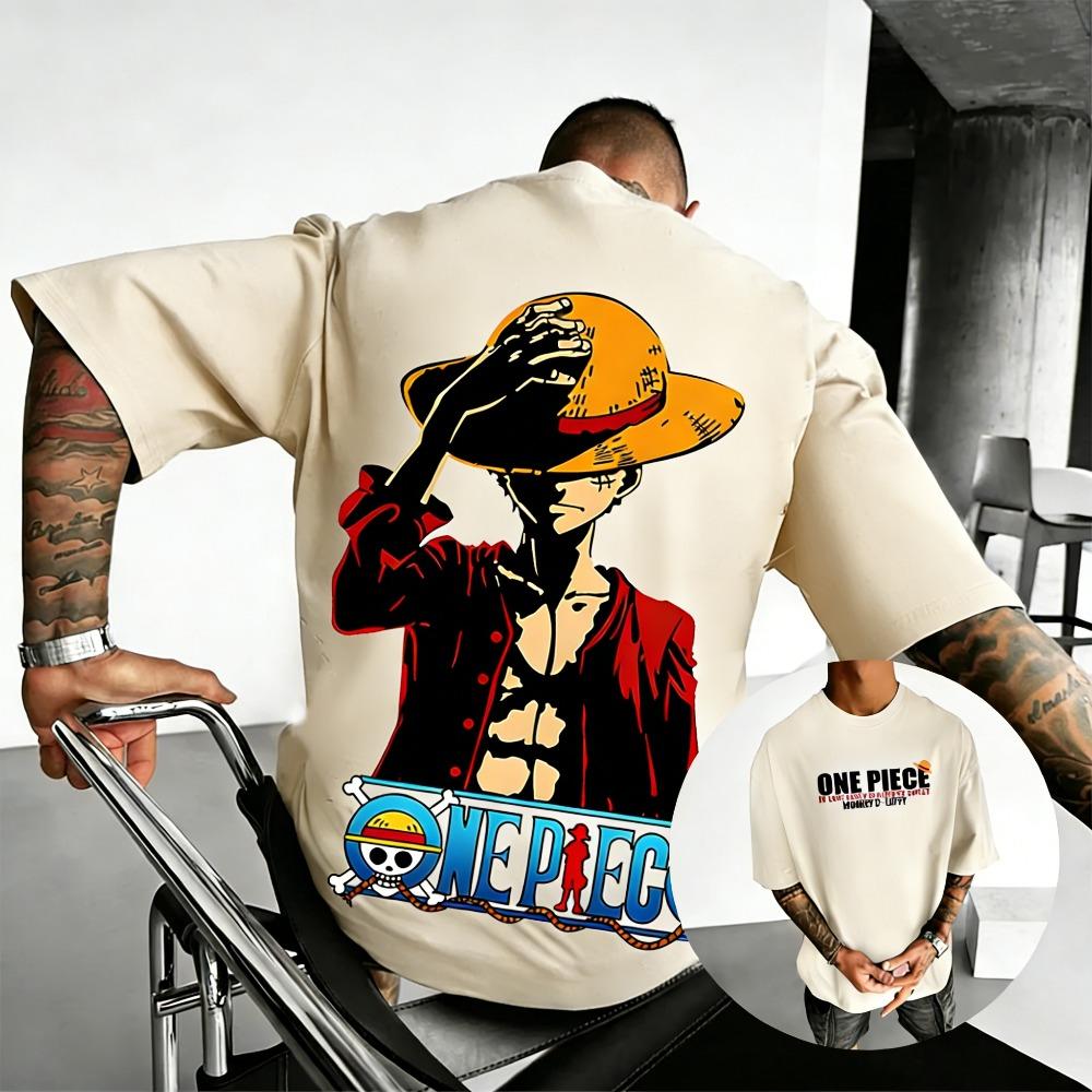 Plus Size One Piece Anime Printed Men and Women Tshirt Casual Parent Child Top Fashion Harajuku Style Y2K Summer Street Wear
