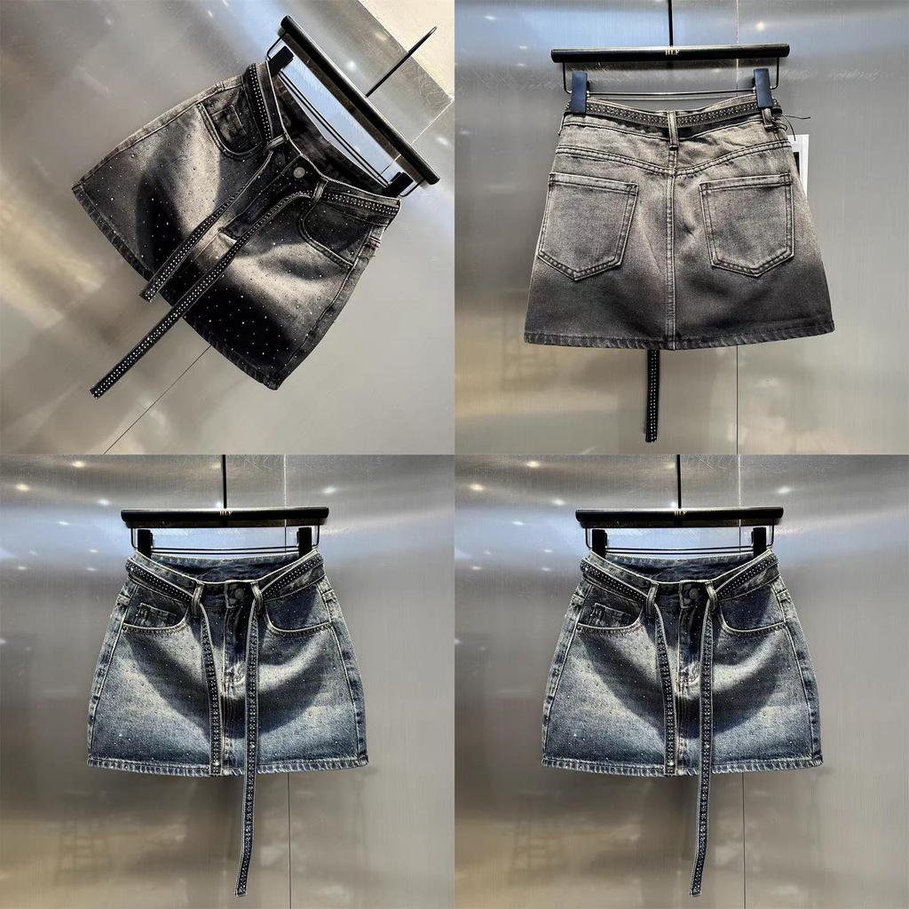 Vintage Denim Pencil Skirt With Flashing Design And Stretch For Summer Chic Women