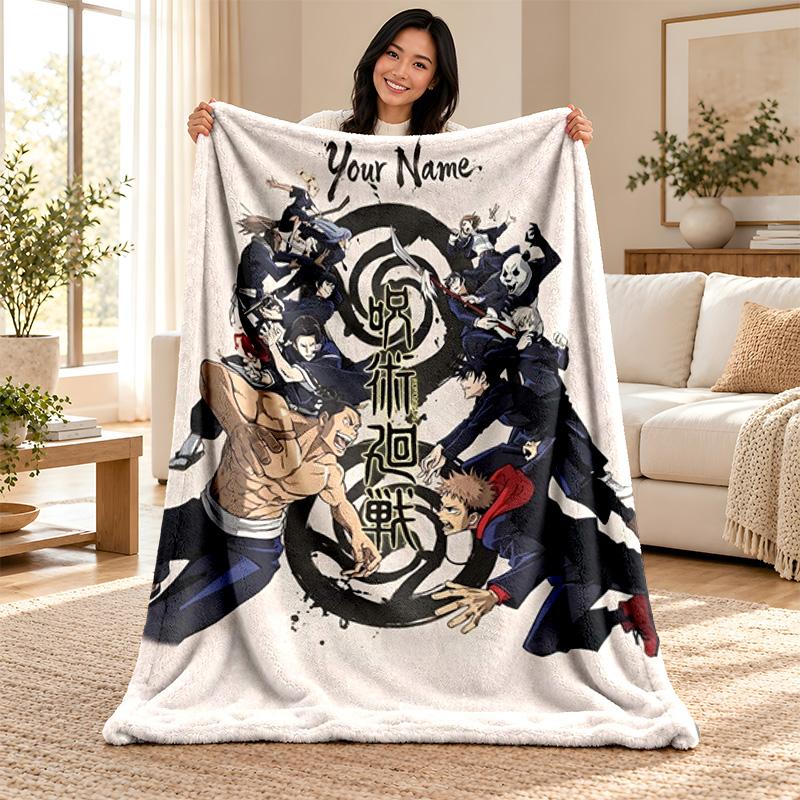 Jujutsu Kaisen Custom Name Fleece Blanket Personalized Soft Cozy Throw Blanket Customized Gift for Birthday Christmas