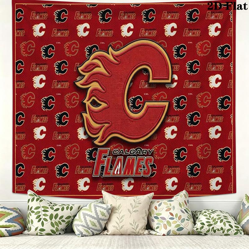 Calgary Flames Logo Wall Tapestry Aesthetic Wall Hanging Printed Fabric Blanket Decorative Tapestries for Bedroom Living Room Home Decor