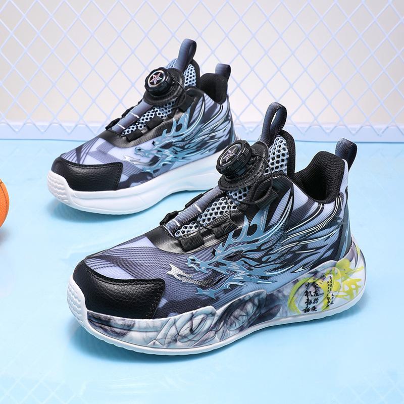 Spring and summer ice silk mesh children's basketball shoes sports shoes rotating buckle light boys running shoes primary school students graffiti s