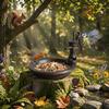 Creative Cast Iron Bird Feeder Weather Resistant Windproof Bird Food Pot Rustic Water Pump Shape Birdbath Home Decoration