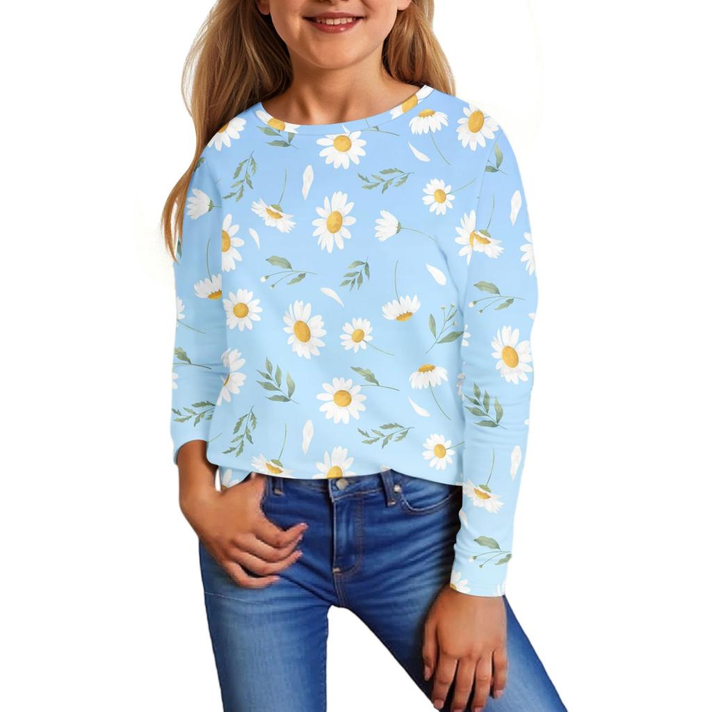 Детские топы с длинным рукавом, повседневная футболка с принтом, пуловер с круглым вырезом, блузка