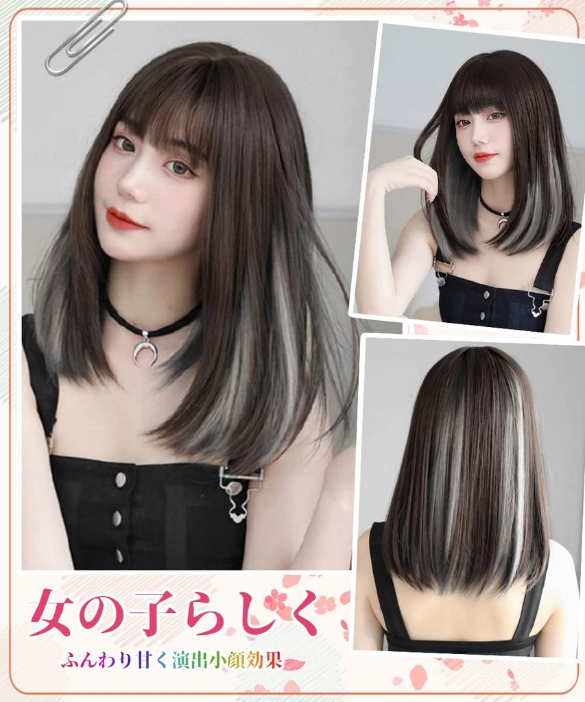 Парик AISIQUEENS, черный, средний, внутренний цвет, серый, полный парик, натуральный, модный, стильный, повседневный, парик для косплея, прямой, с сеткой, полудлинный, женский