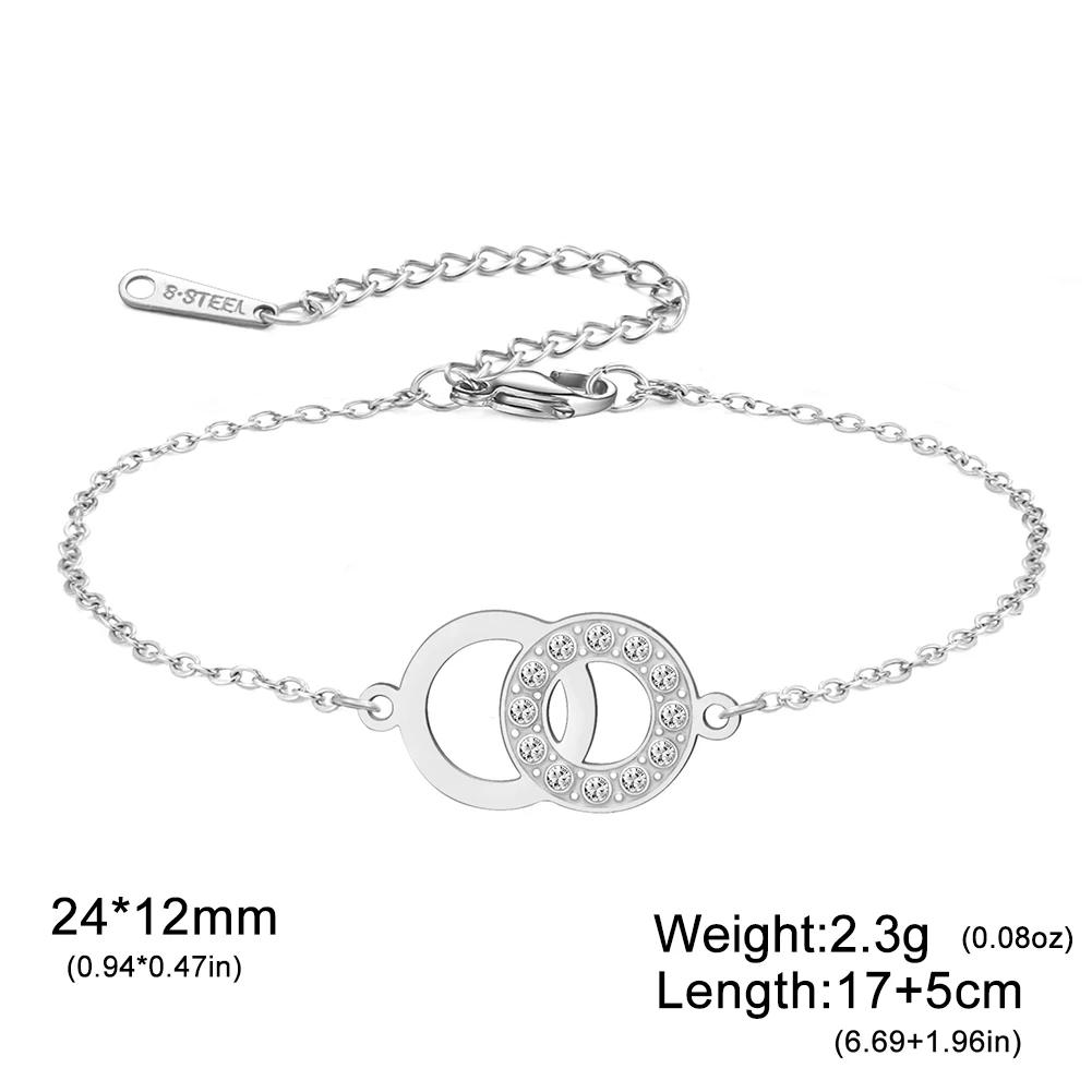Cazador Geometric Double Circles Charm Bracelets Stainless Steel Jewelry Clear Zircon Women's Hand Bracelet Birthday Gift 2026