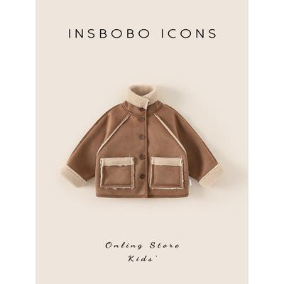 Детская куртка Insbobo 2025 Осень-Зима Новый стиль Детская теплая зимняя одежда с интегрированным меховым верхом на флисовой подкладке для девочек