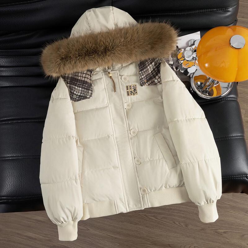 Women's American-Style Hooded Padded Jacket with Faux Fur Collar