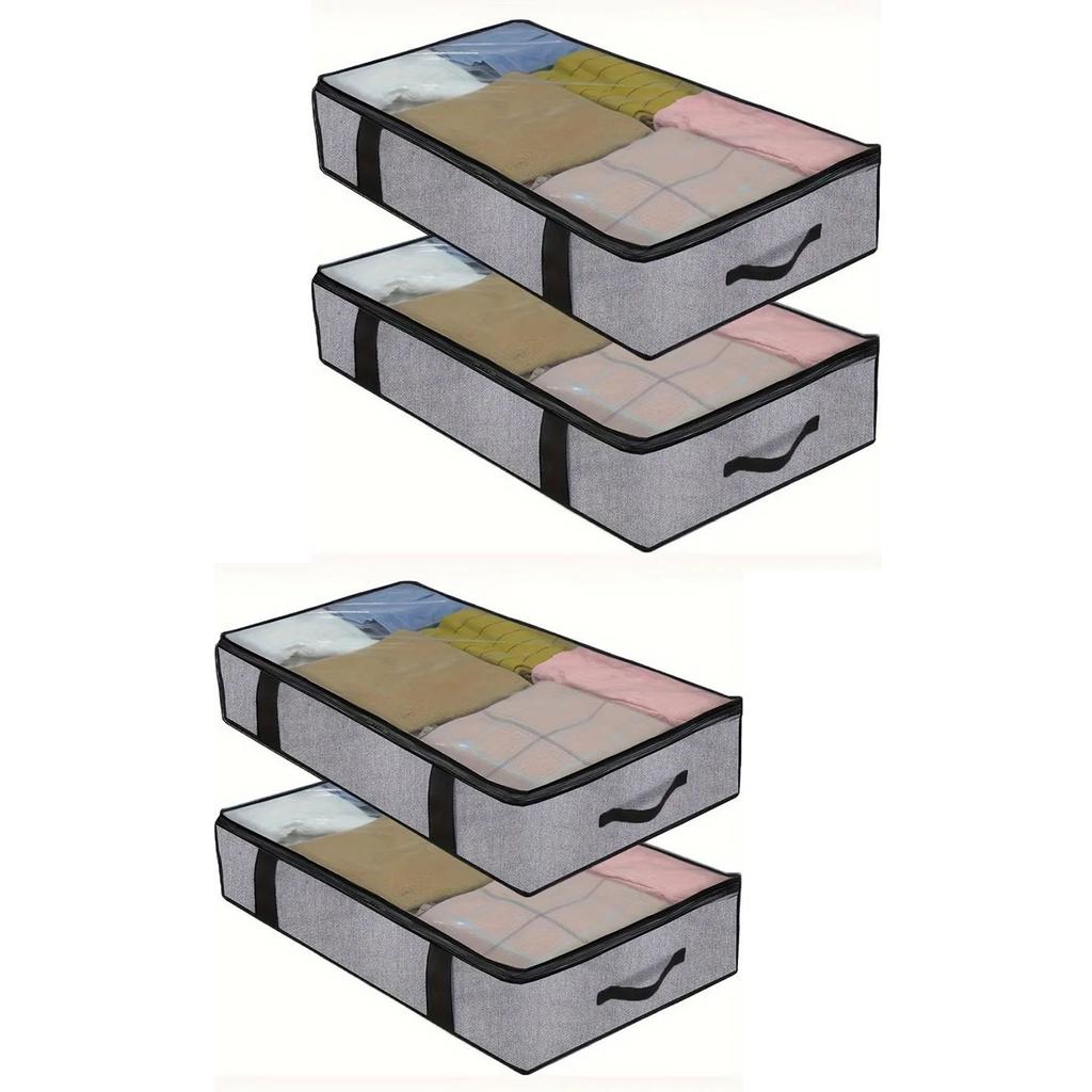 Under the bed quilt storage bag with cover can be folded, can be used for bedding clothes toys with 4 reinforced handle