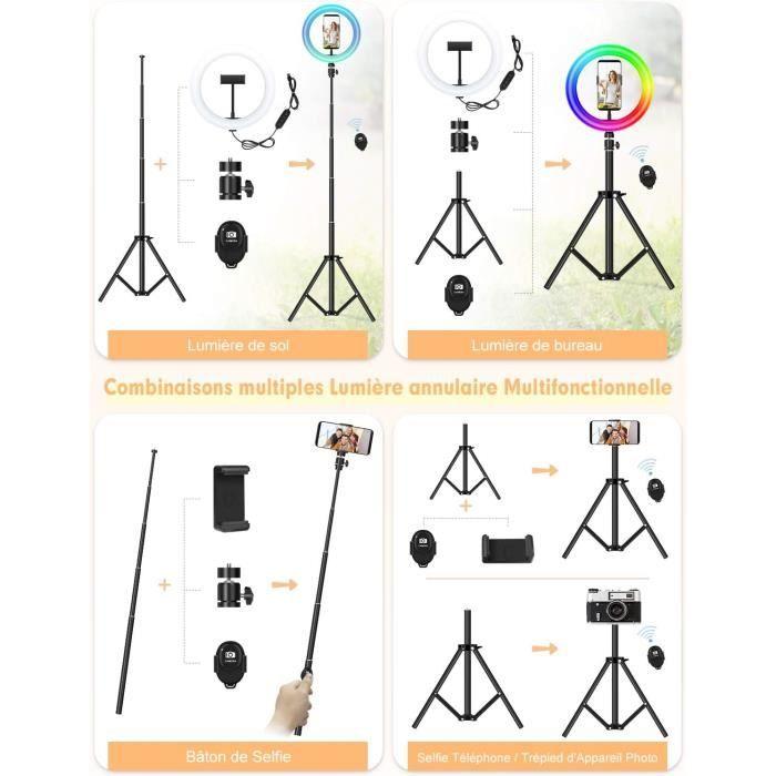 Anneau Lumière - YISSVIC - 10 RGB - 26 Couleurs - 10 Niveaux de Luminosité - Trépied Réglable